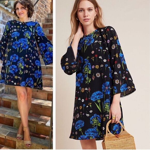 Anthropologie x Maeve Lucinda Black Black Silk Tunic Dress - Picture 1 of 7